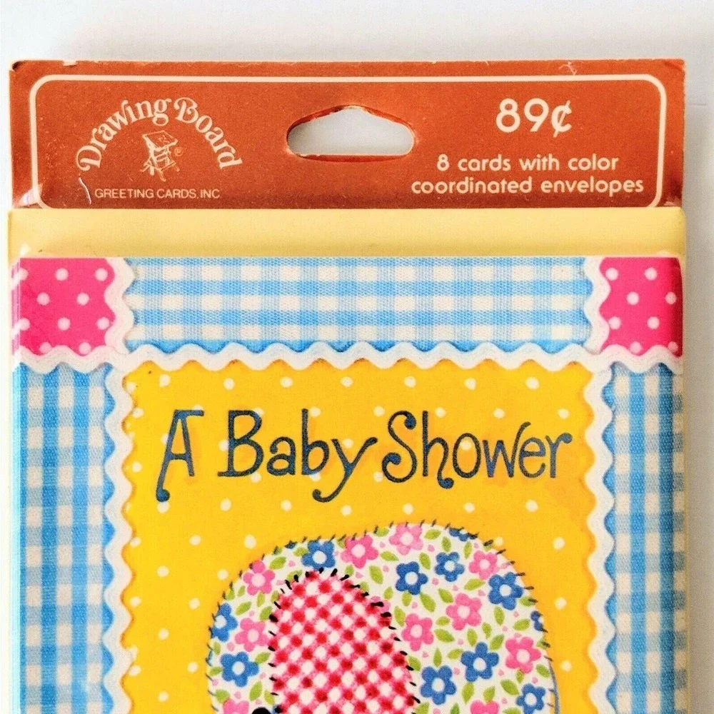 5/$15 Vintage Baby Shower Invitations Floral Elephant Gingham 8 Cards Envelopes